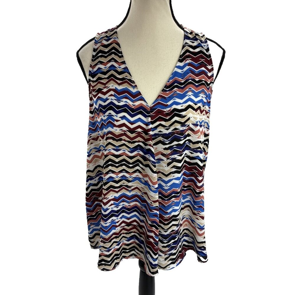 Vince Camuto Womens Sleeveless Chevron Blouse XS Geometric V Neck Top